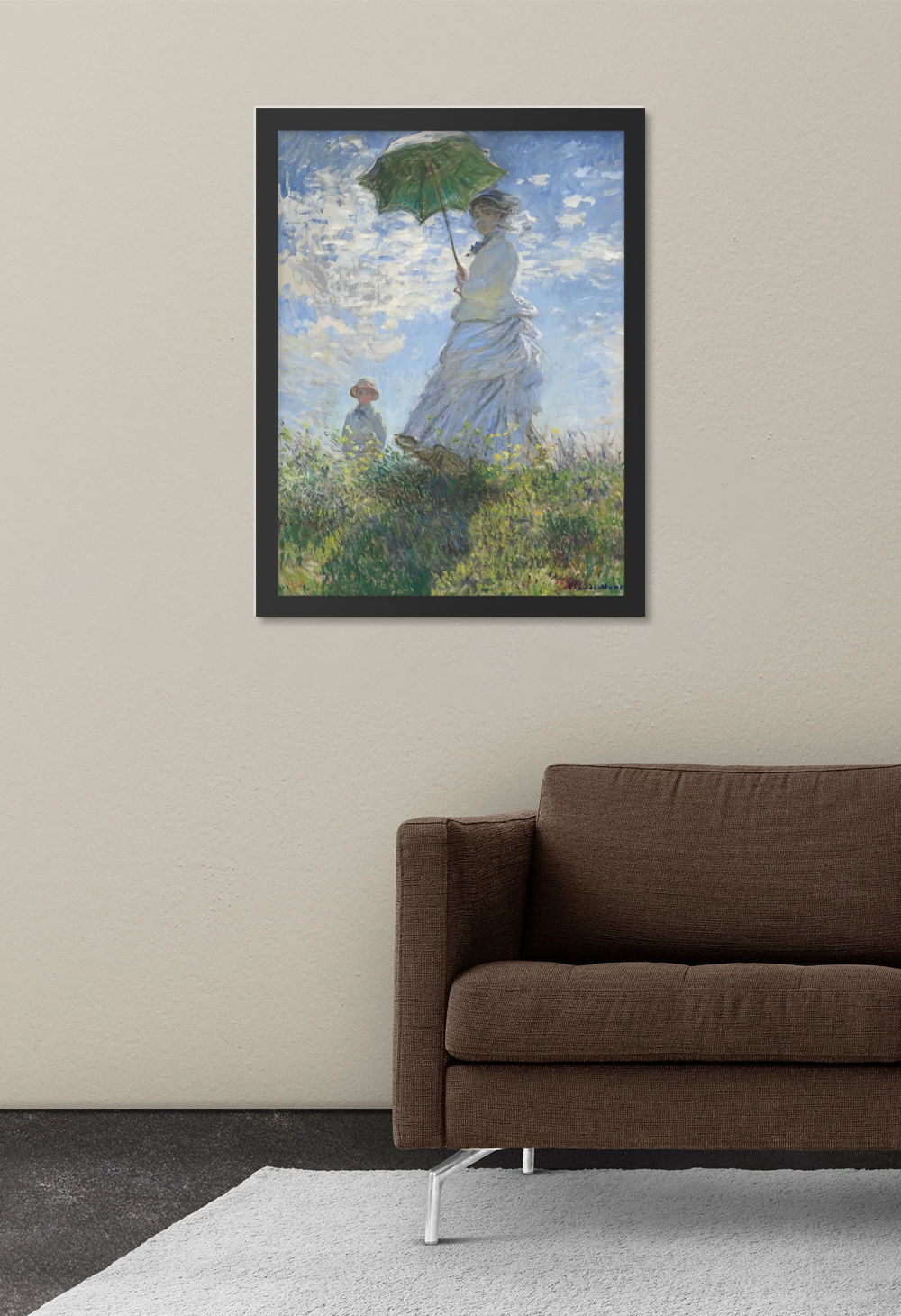 The Woman with a Parasol Art By Claude Monet Framed Canvas Print