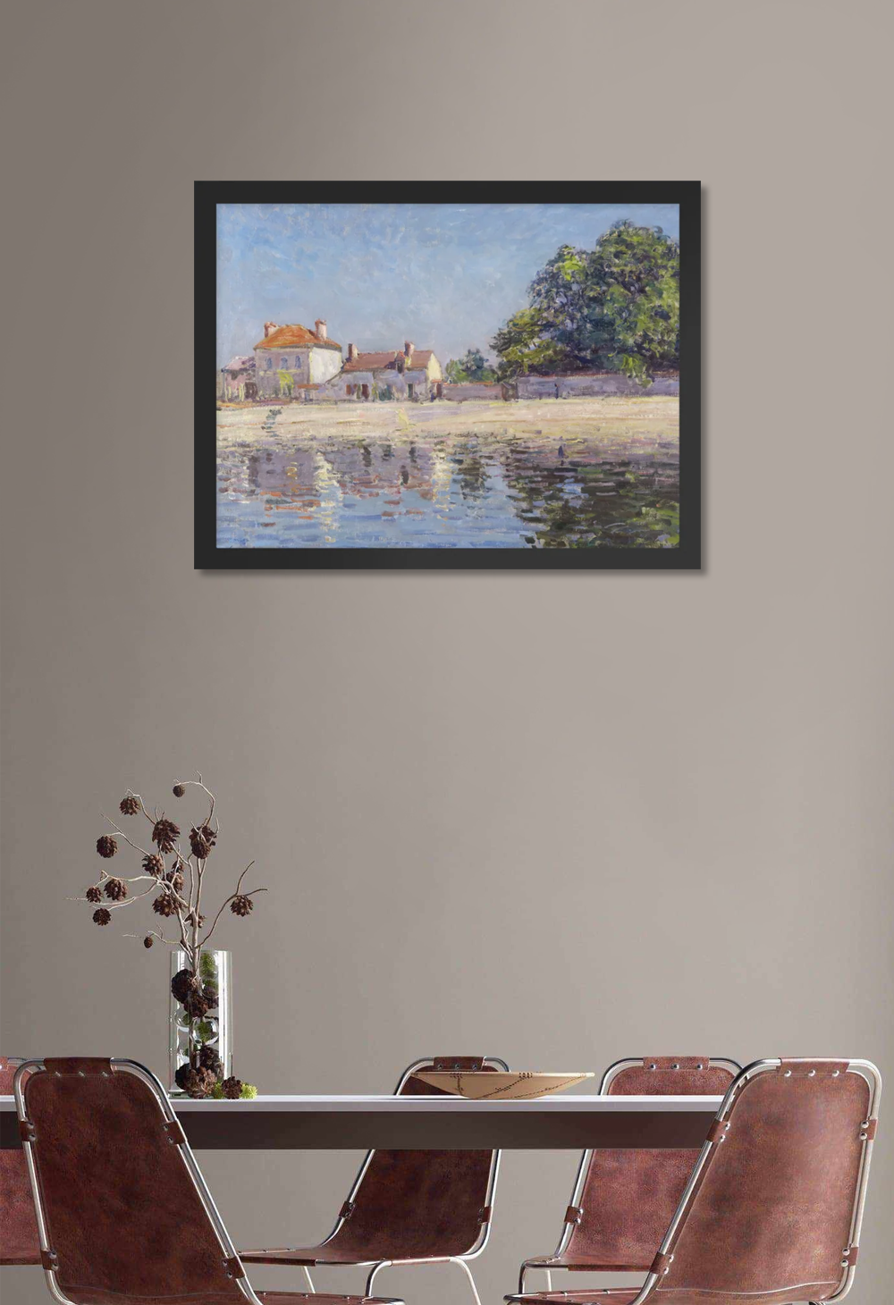 Bords du Loing, Saint-Mammes (The River Loing at Saint-Mammes) Art By Alfred Sisley Framed Canvas Print