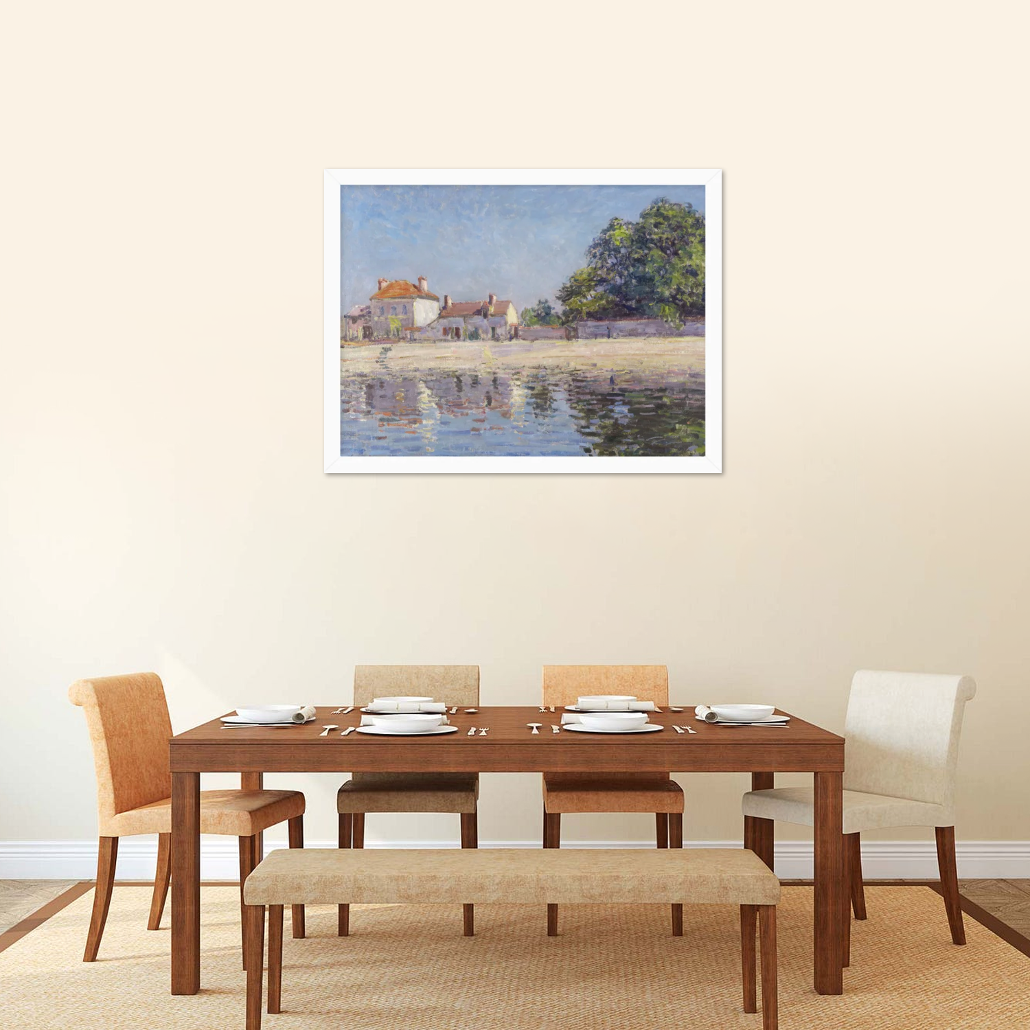 Bords du Loing, Saint-Mammes (The River Loing at Saint-Mammes) Art By Alfred Sisley Framed Canvas Print