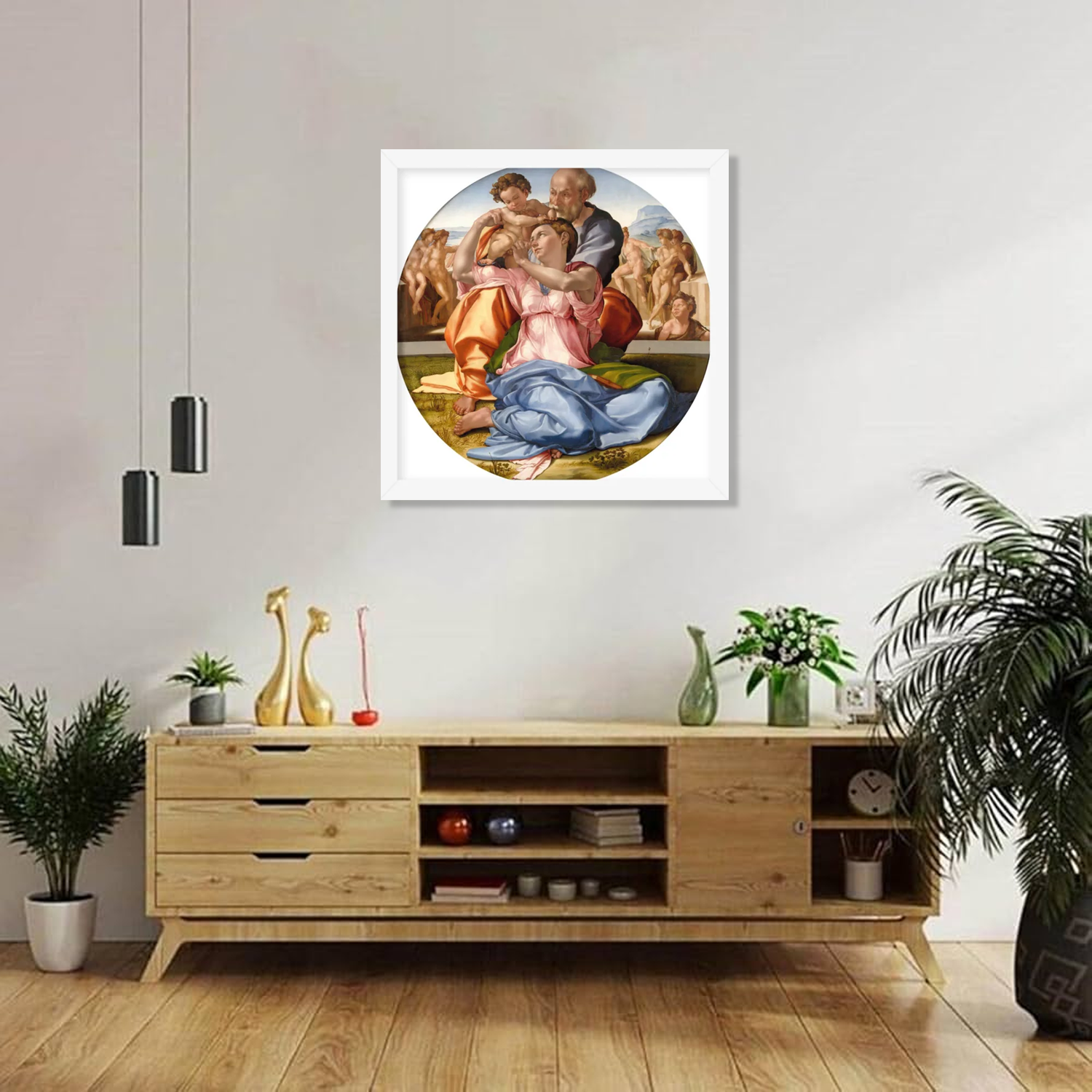 Tondo Doni(The Holy Family) by Michelangelo Framed Canvas Print