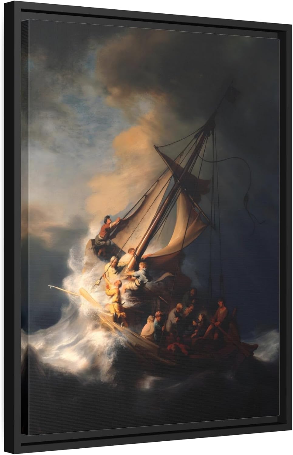 Rembrandt the Storm on the Sea of Galilee - Framed Canvas Art Reproduction 30"" X 40"" (Vertical) / Black / 1.25""