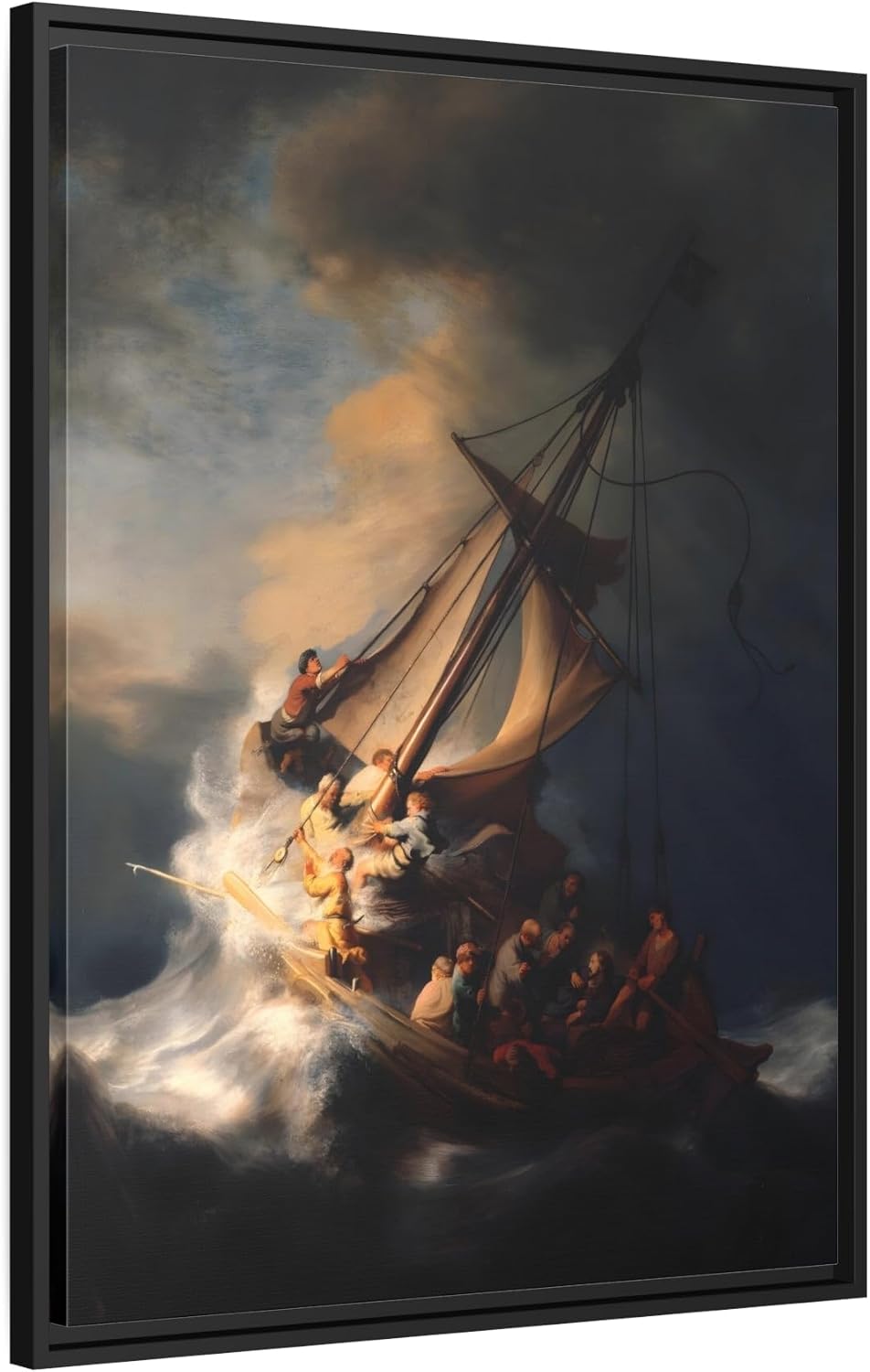 Rembrandt the Storm on the Sea of Galilee - Framed Canvas Art Reproduction 30"" X 40"" (Vertical) / Black / 1.25""