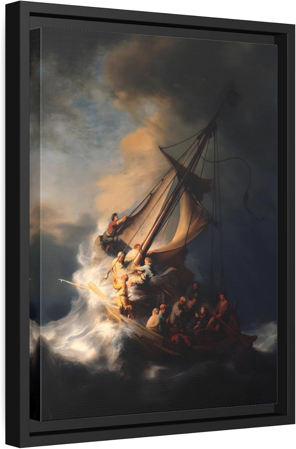 Rembrandt the Storm on the Sea of Galilee - Framed Canvas Art Reproduction 30"" X 40"" (Vertical) / Black / 1.25""