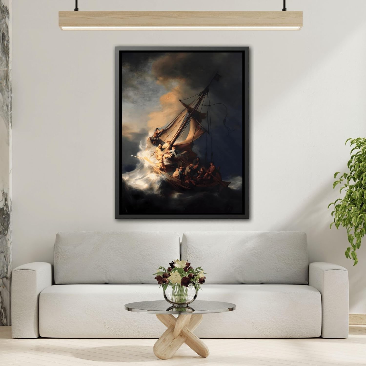 Rembrandt the Storm on the Sea of Galilee - Framed Canvas Art Reproduction 30"" X 40"" (Vertical) / Black / 1.25""