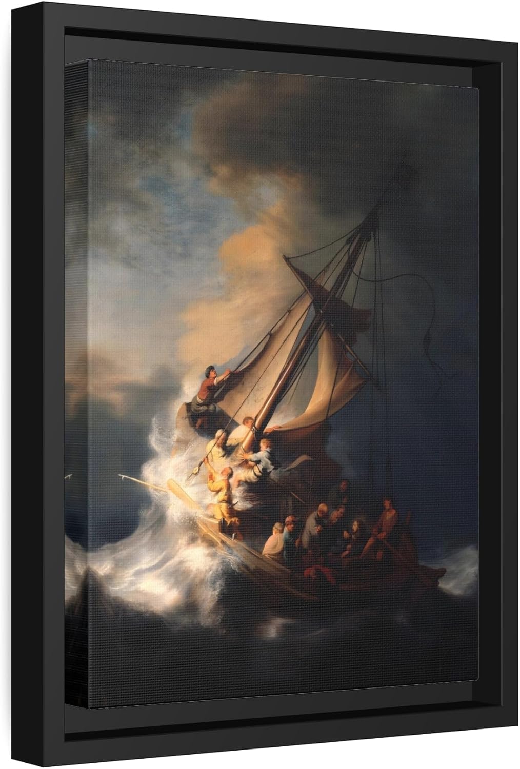 Rembrandt the Storm on the Sea of Galilee - Framed Canvas Art Reproduction 30"" X 40"" (Vertical) / Black / 1.25""