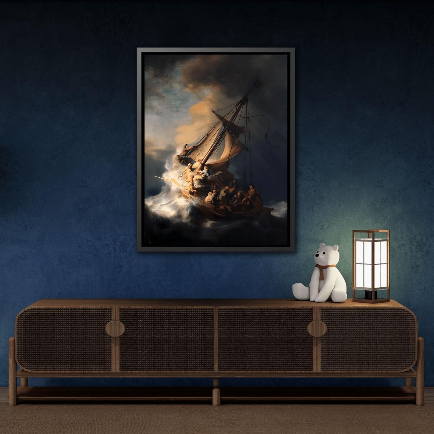 Rembrandt the Storm on the Sea of Galilee - Framed Canvas Art Reproduction 30"" X 40"" (Vertical) / Black / 1.25""