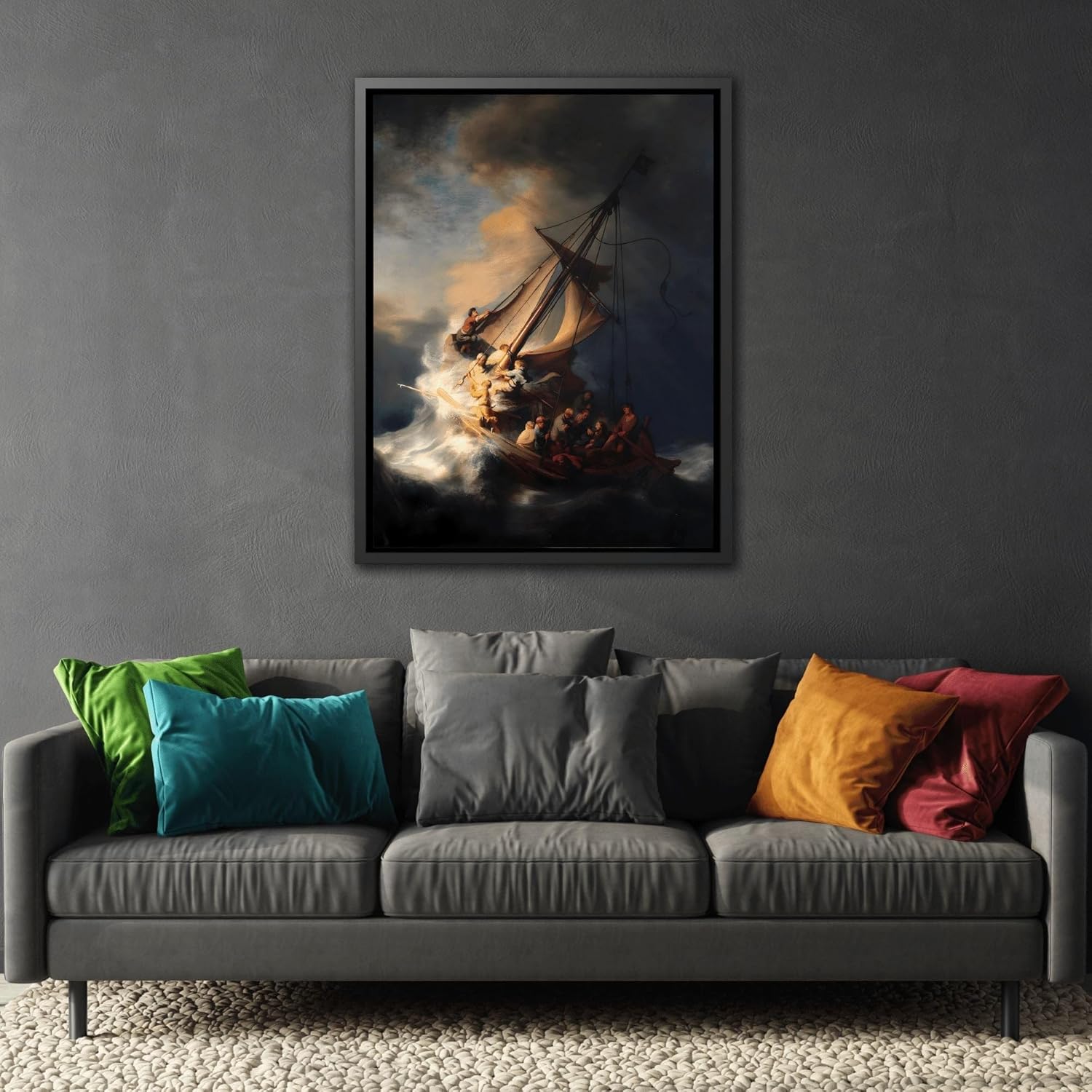 Rembrandt the Storm on the Sea of Galilee - Framed Canvas Art Reproduction 30"" X 40"" (Vertical) / Black / 1.25""