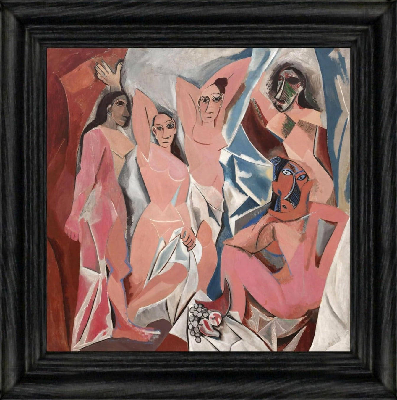 Lost Cabin Les Demoiselles D'Avignon 1907 by Pablo Picasso | Canvas Black Flat Frame | Fine Artwork Painting Reproduction | Framed Wall Art Decor Poster | Image: 16X16 Frame: 18X18