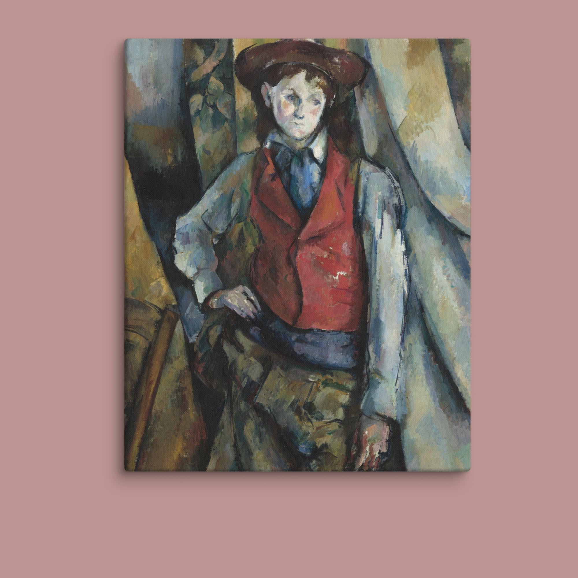 Boy in a Red Waistcoat Art By Paul Cézanne Canvas Print