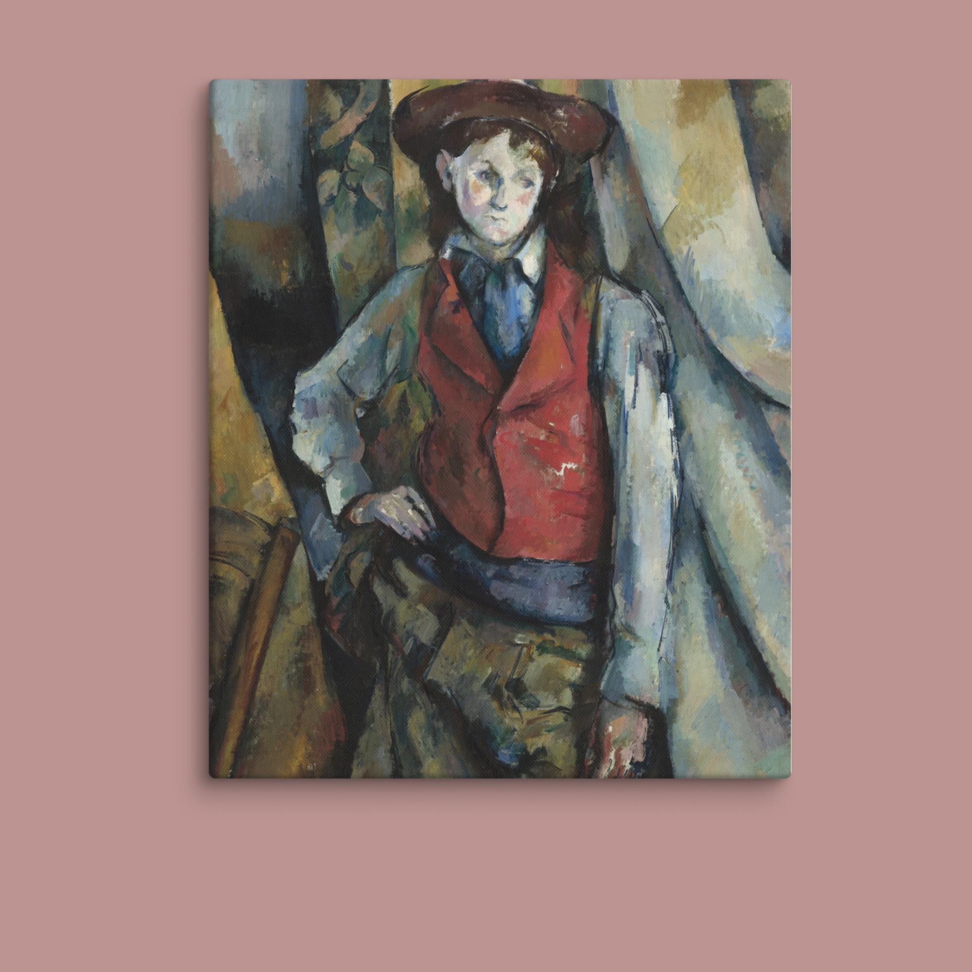 Boy in a Red Waistcoat Art By Paul Cézanne Canvas Print