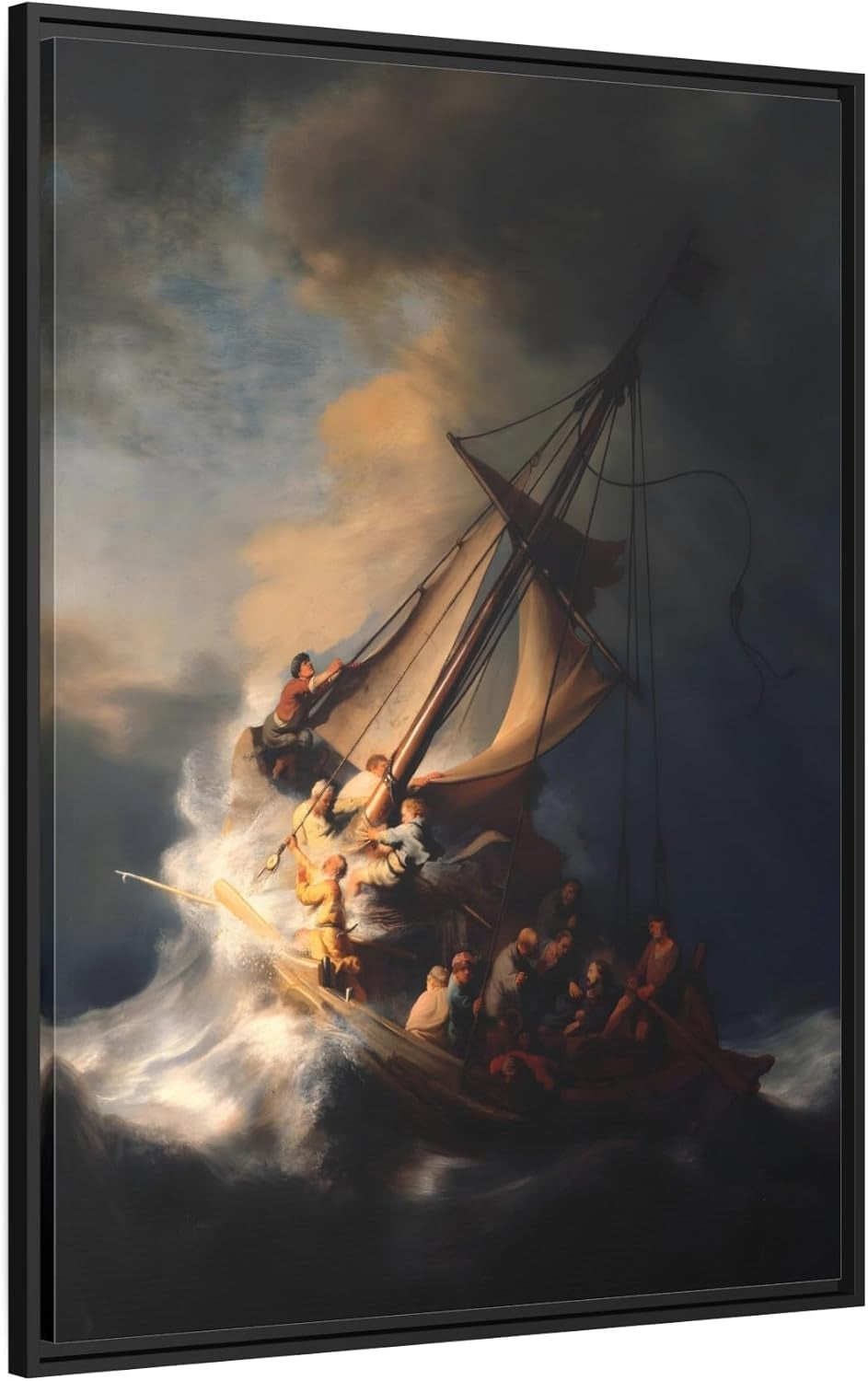 Rembrandt the Storm on the Sea of Galilee - Framed Canvas Art Reproduction 30"" X 40"" (Vertical) / Black / 1.25""